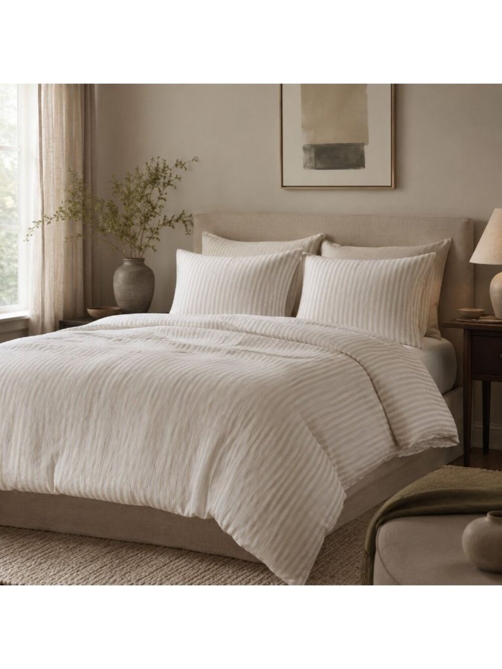 S34 | Quince European Linen Duvet Cover Set King Cal King Natural/White Stripe N - Picture 8 of 13